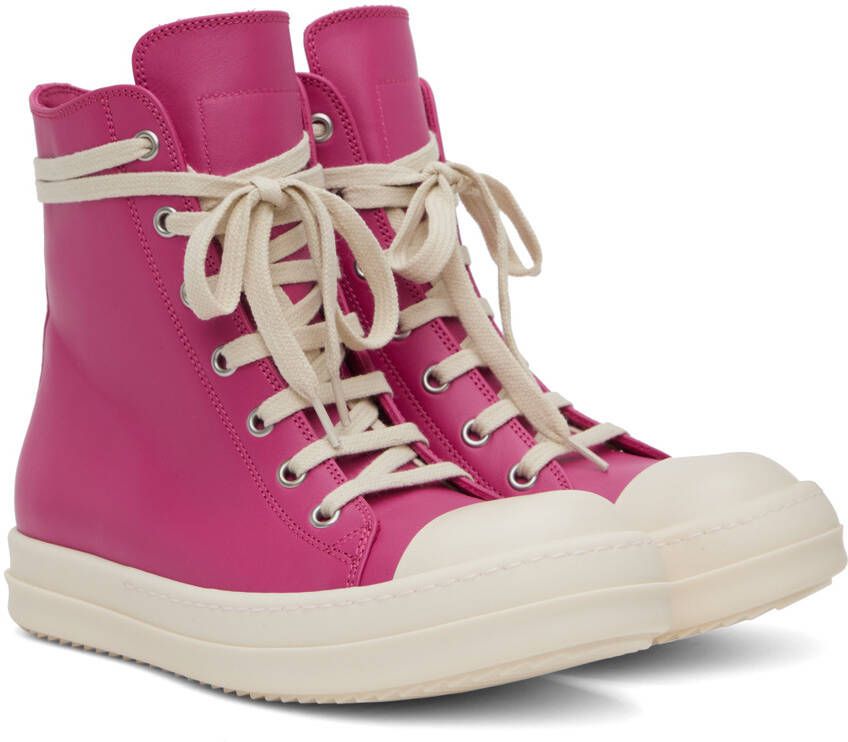 Rick Owens Pink Leather High Sneakers