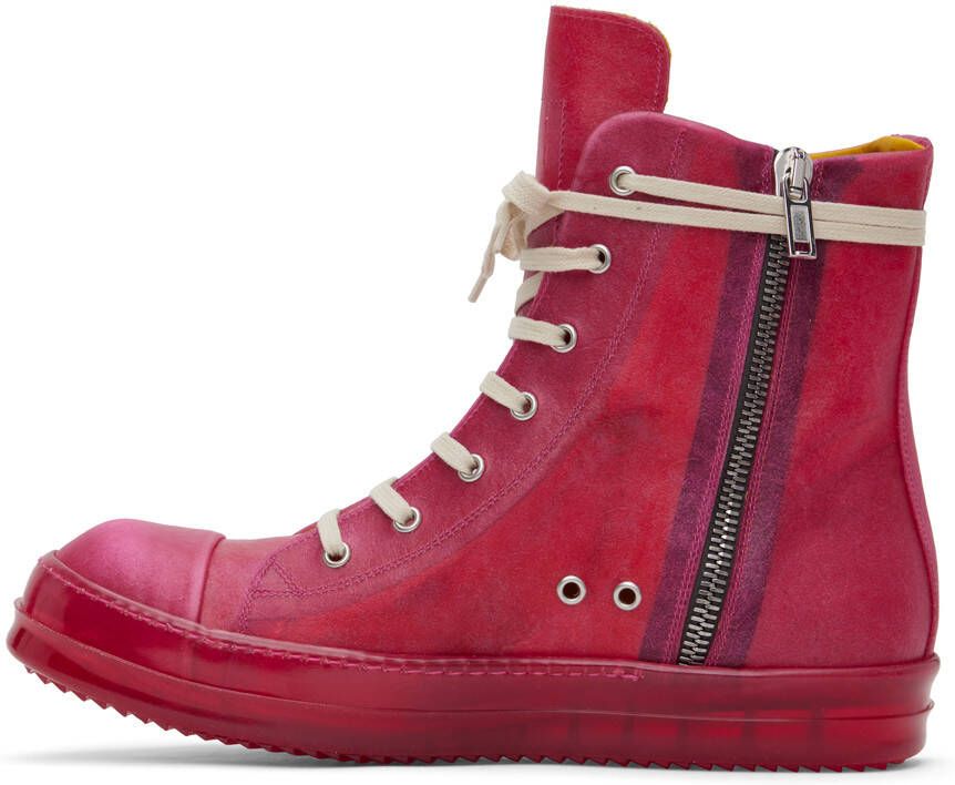 Rick Owens Red Translucent Leather High Sneakers