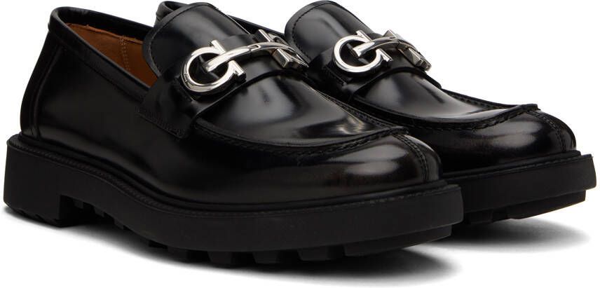 Ferragamo Black Gancini Loafers