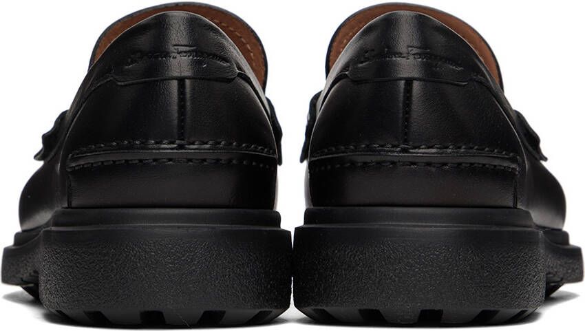 Ferragamo Black Leather Penny Loafers