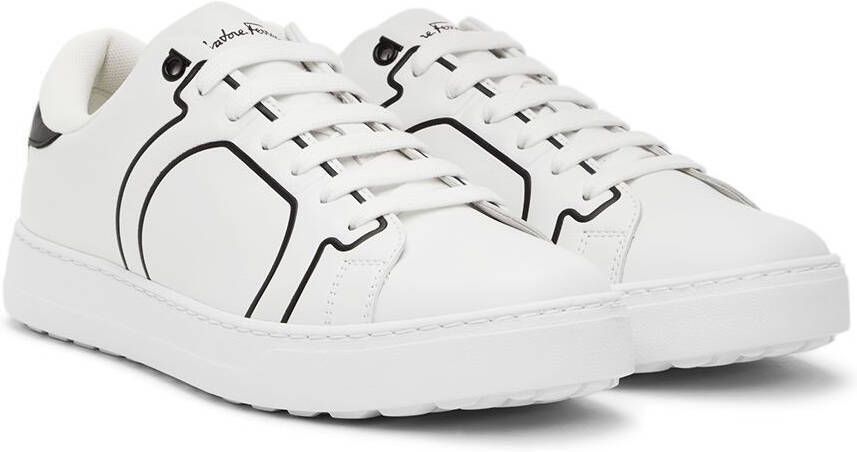 Ferragamo White & Black Gancini Sneakers