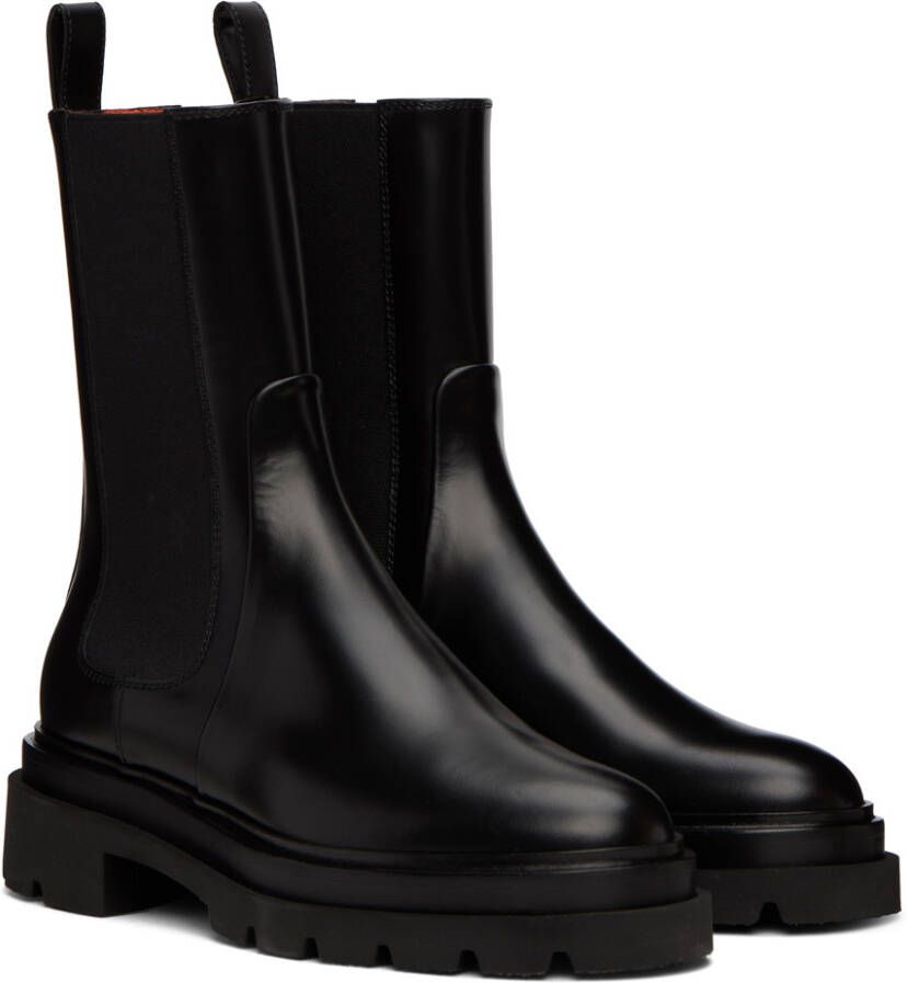 Santoni Black Leather Combat Boots