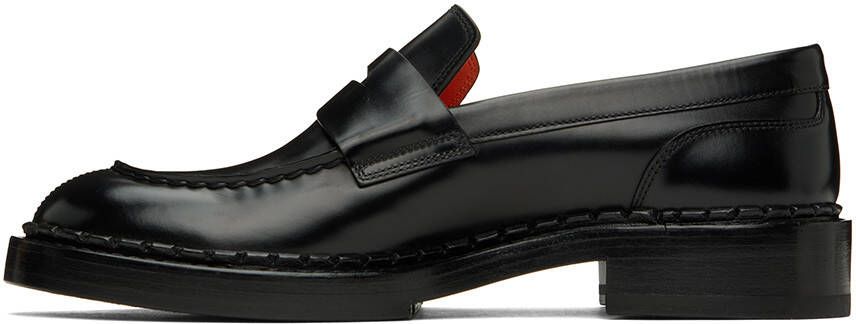 Santoni Black Leather Loafers