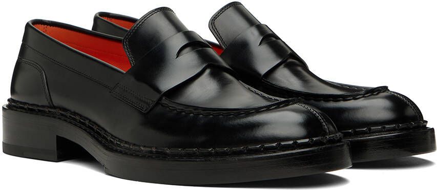 Santoni Black Leather Loafers