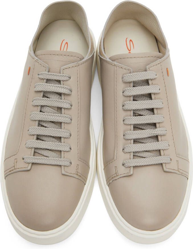 Santoni Taupe Buffed Leather Sneakers