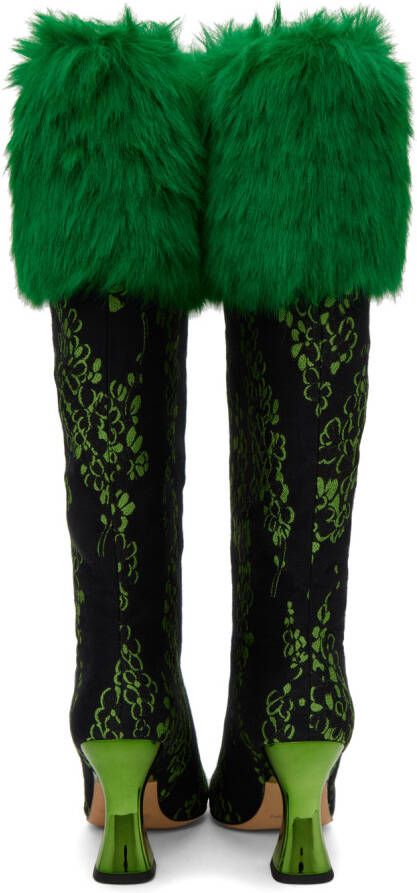 SHUTING QIU Green & Black Floral Tall Boots