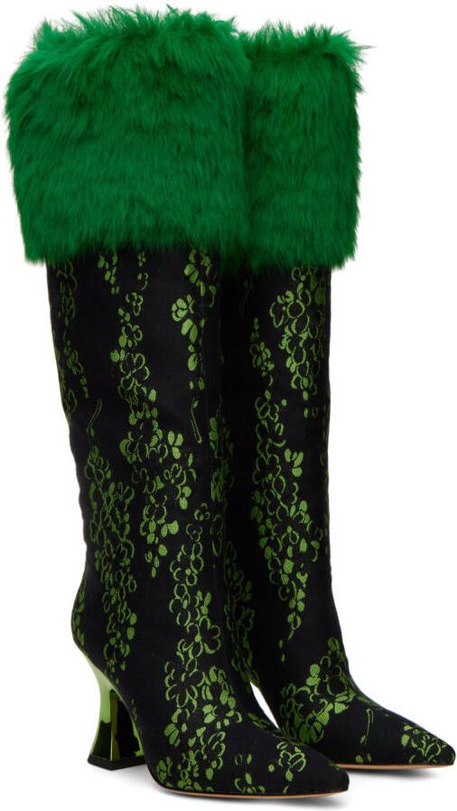 SHUTING QIU Green & Black Floral Tall Boots
