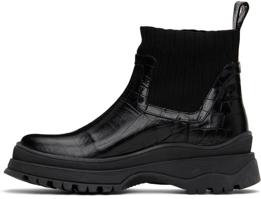 Staud Black Croc-Embossed Bow Boots