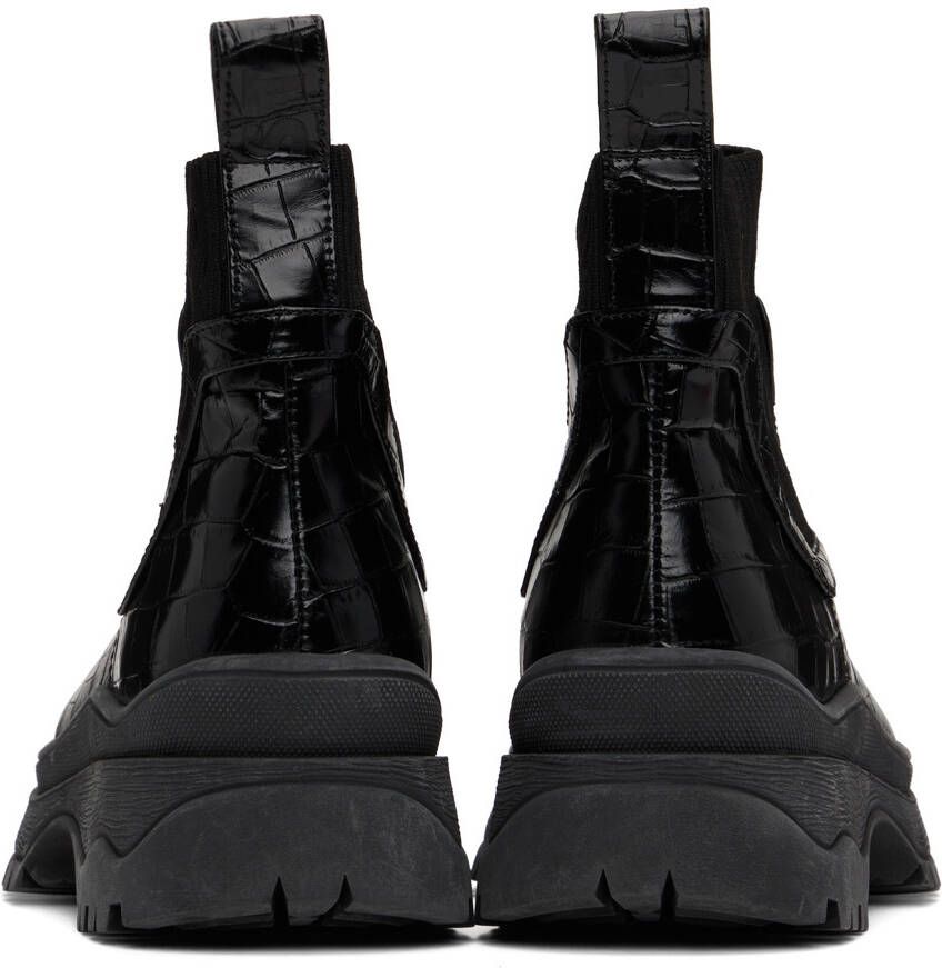 Staud Black Croc-Embossed Bow Boots