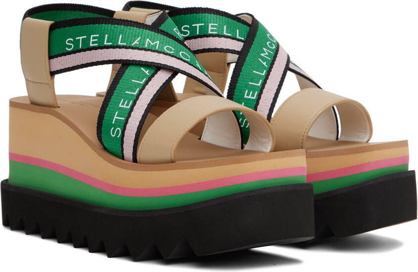 Stella McCartney Beige & Green Sneakelyse Platform Heeled Sandals