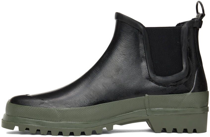 Stutterheim Black & Green Novesta Edition Rainwalker Chelsea Boots