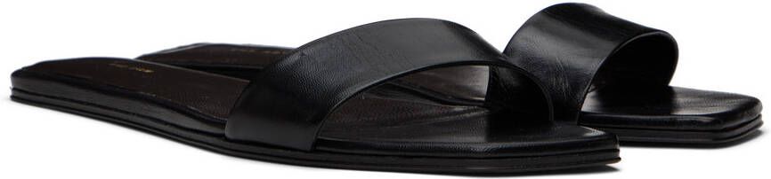 The Row Black Lambskin Flat Sandals