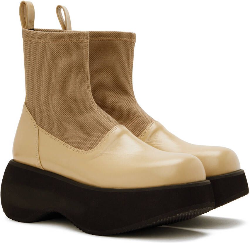 OPEN YY Beige Leather Platform Boots