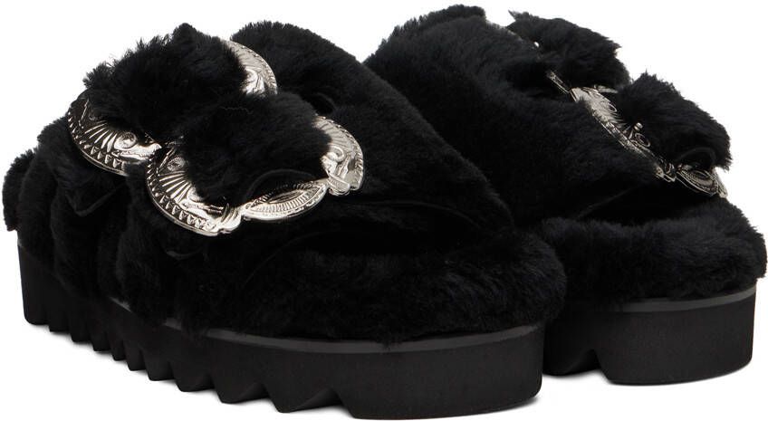 Toga Pulla Black Faux Fur Buckle Sandals