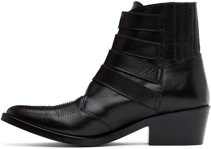 Toga Pulla Black Leather Four Buckle Western Boots