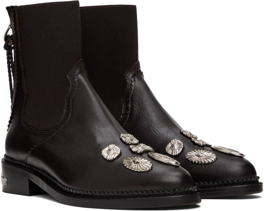 Toga Pulla SSENSE Exclusive Brown Embellished Ankle Boots