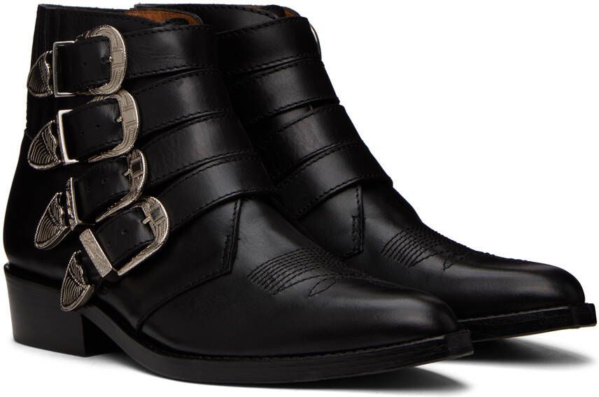 Toga Virilis Black Embellished Buckle Cowboy Boots