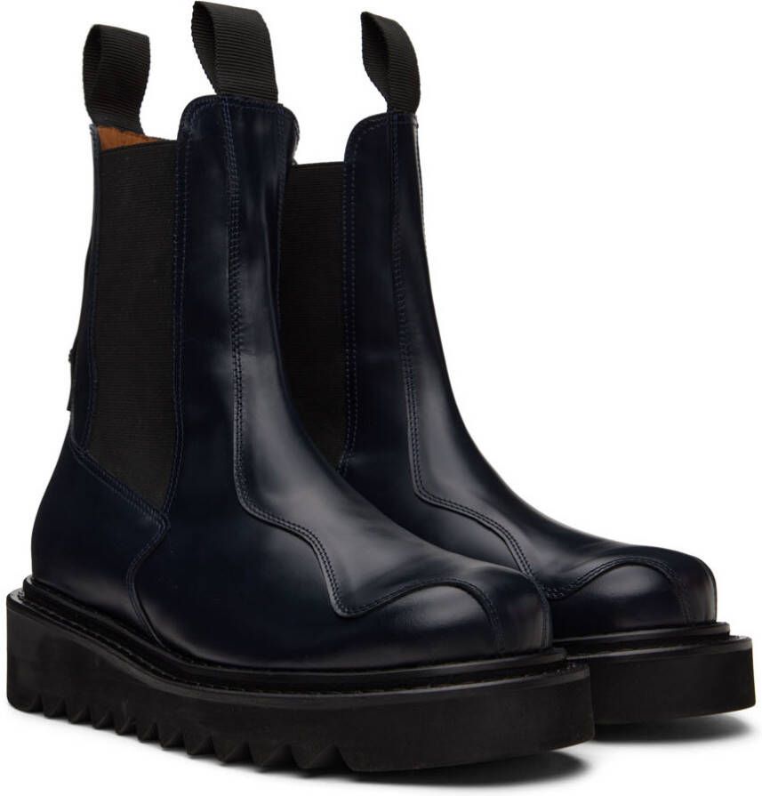 Toga Virilis Navy Leather Chelsea Boots