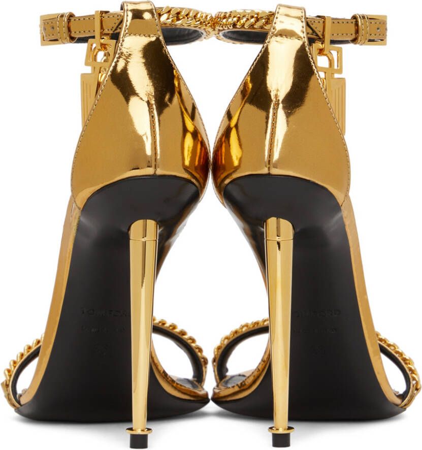 TOM FORD Gold Mirror Padlock Pointy Heeled Sandals