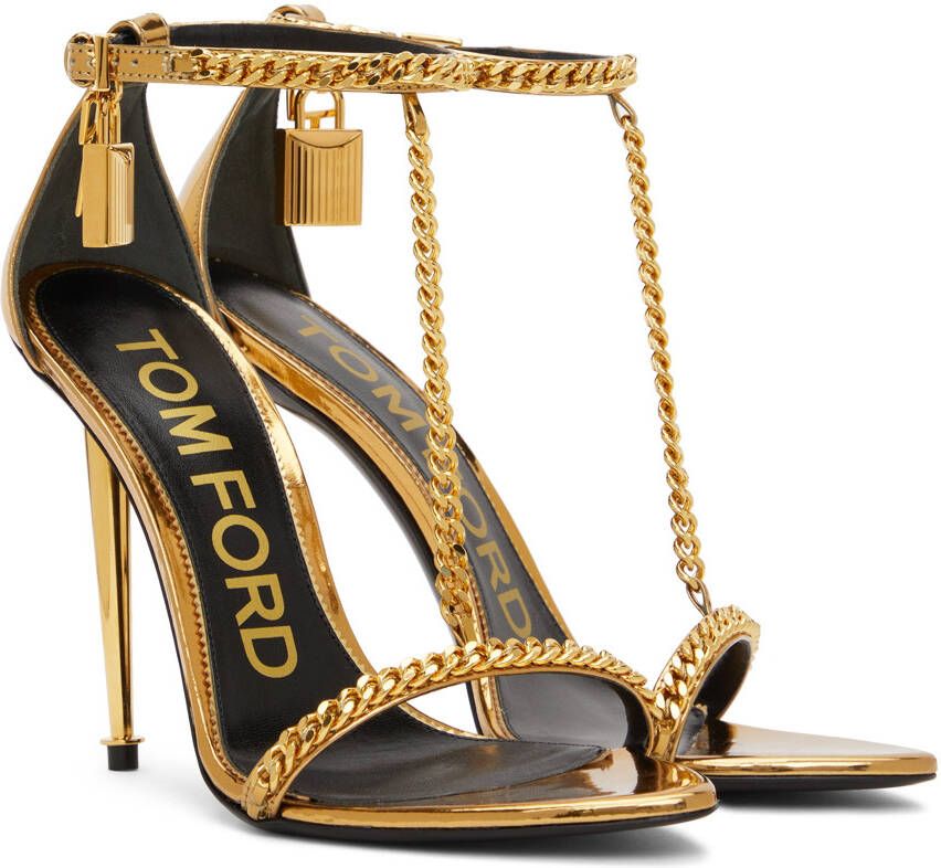 TOM FORD Gold Mirror Padlock Pointy Heeled Sandals