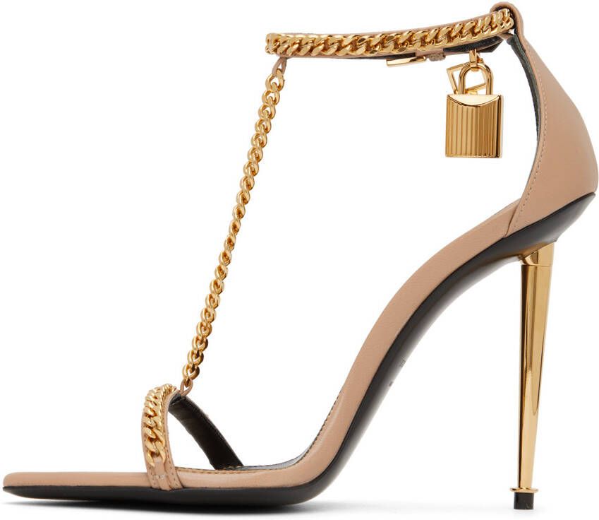 TOM FORD Tan Padlock Pointy Naked Heeled Sandals