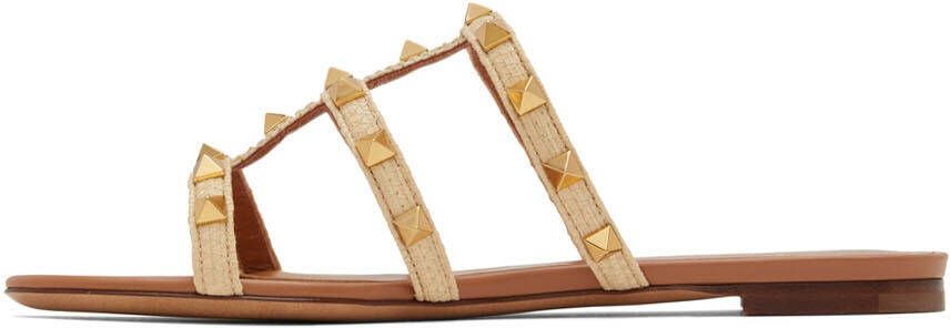 Valentino Garavani Beige Rockstud Flat Sandals