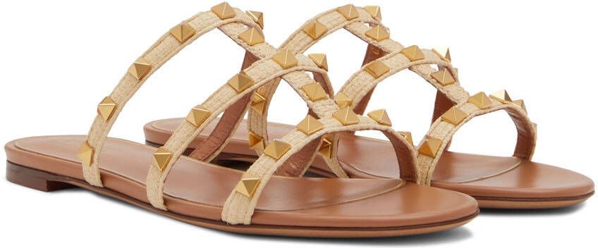 Valentino Garavani Beige Rockstud Flat Sandals