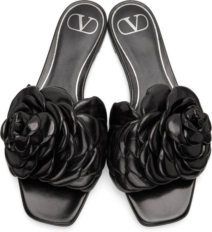 Valentino Garavani Black 03 Rose Edition Atelier Petal Flat Sandals