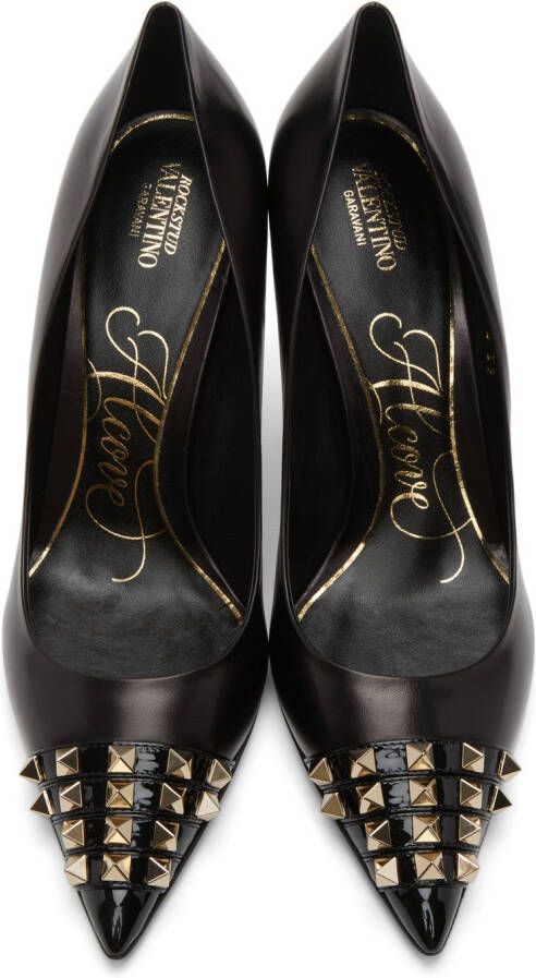 Valentino Garavani Black & Gold Alcove Stud Toe Heels