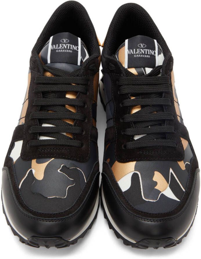 Valentino Garavani Black & Gold Camouflage Rockrunner Sneakers