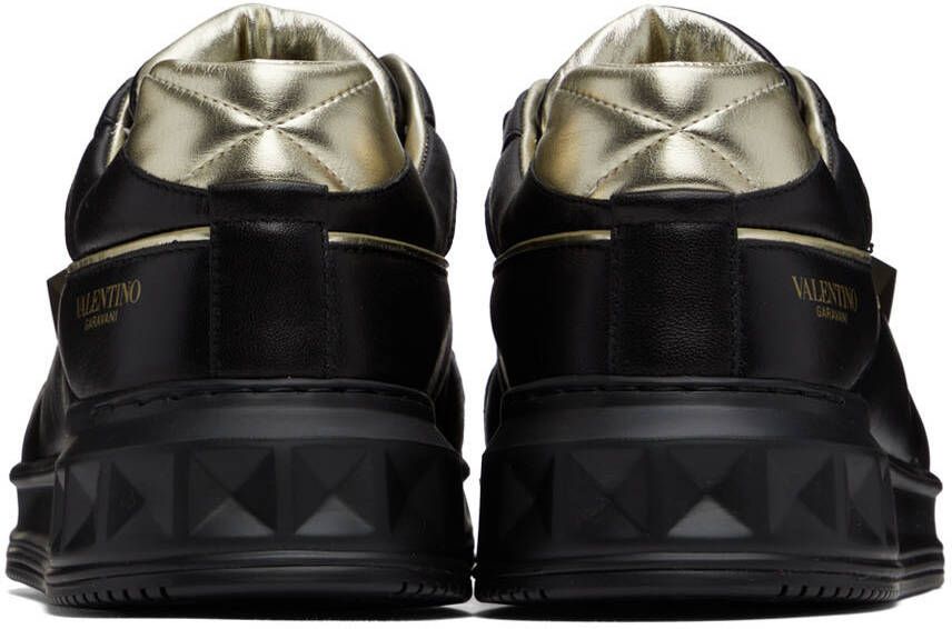 Valentino Garavani Black & Gold One Stud Low-Top Sneakers
