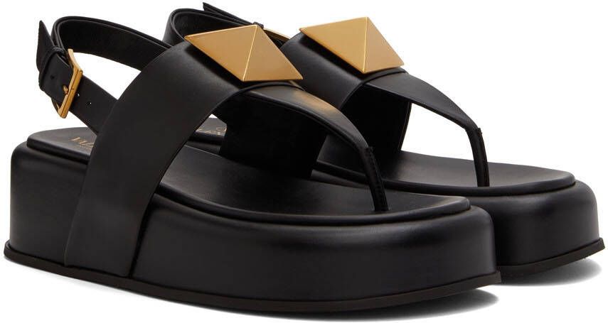 Valentino Garavani Black One Stud Flat Sandals