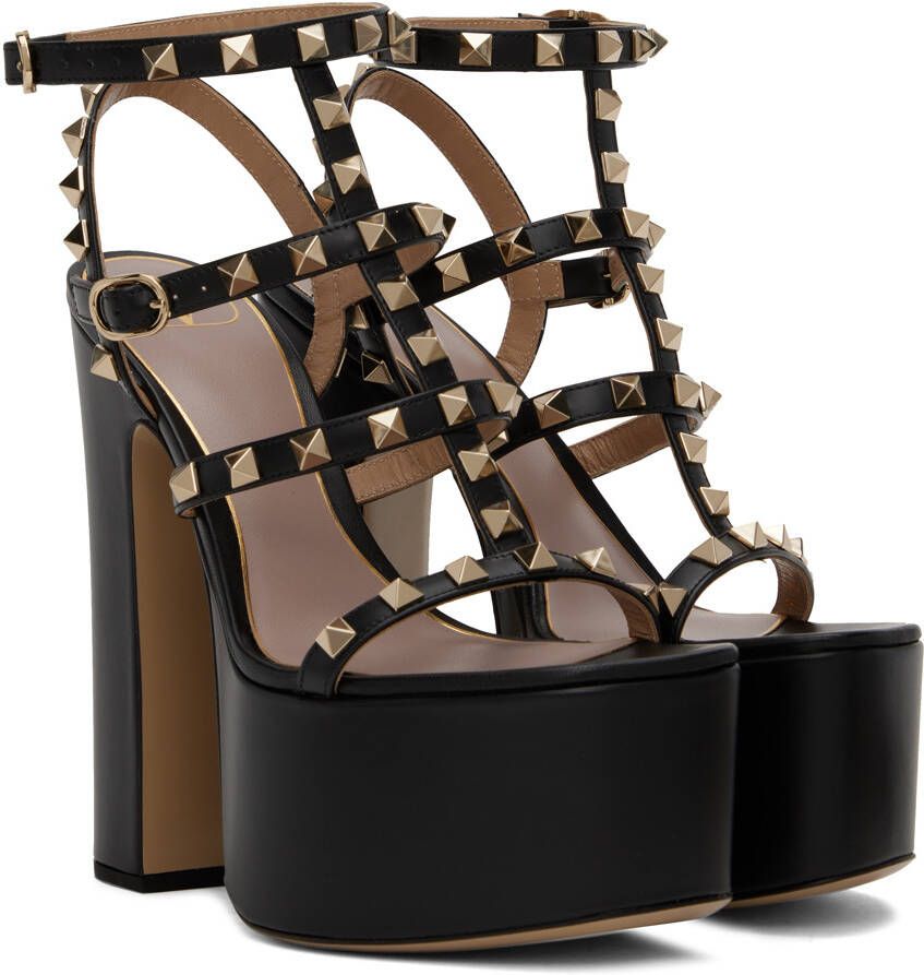 Valentino Garavani Black Rockstud 155 Heeled Sandals