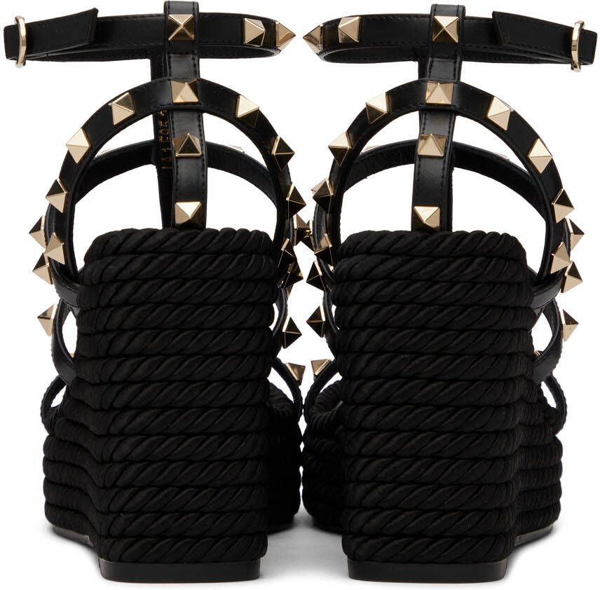Valentino Garavani Black Rockstud Wedge Sandals