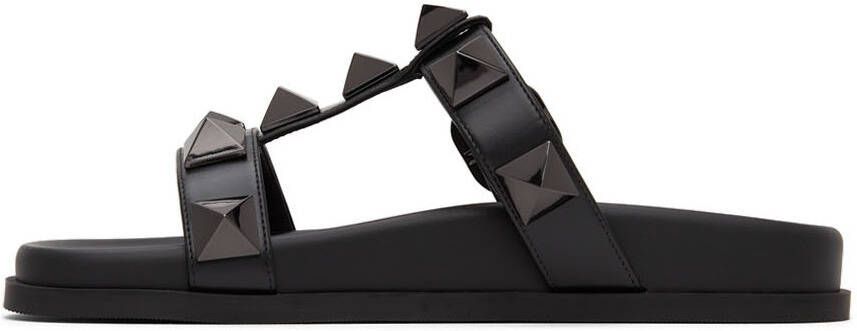 Valentino Garavani Black Roman Stud Flat Slide Sandals