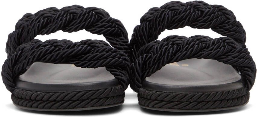 Valentino Garavani Black Rope Rockstud Flat Sandals
