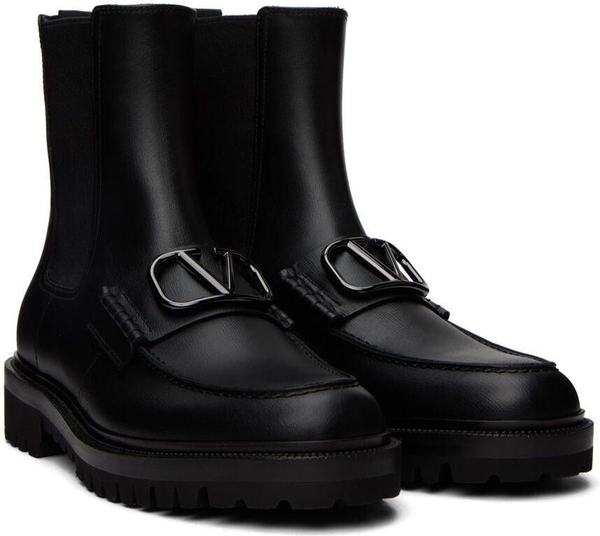 Valentino Garavani Black VLogo Strap Chelsea Boots