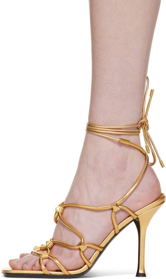 Valentino Garavani Gold Rockstud Net Heeled Sandals