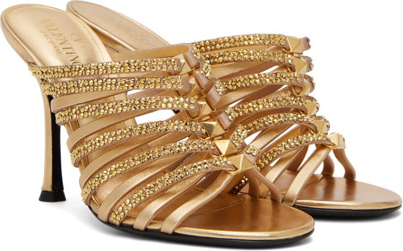 Valentino Garavani Gold Rockstud Strappy 100 Heeled Sandals