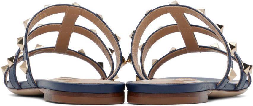 Valentino Garavani Navy Rockstud Slide Sandals