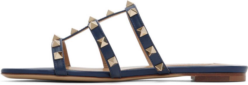Valentino Garavani Navy Rockstud Slide Sandals