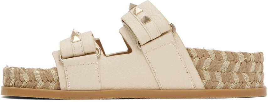 Valentino Garavani Off-White Rockstud Flat Sandals
