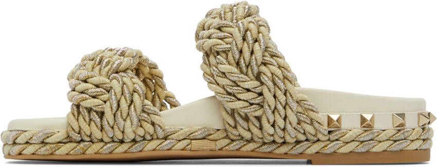 Valentino Garavani Off-White Rope Rockstud Sandals