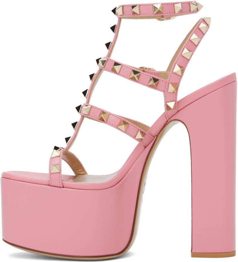 Valentino Garavani Pink Rockstud T-Strap Heeled Sandals