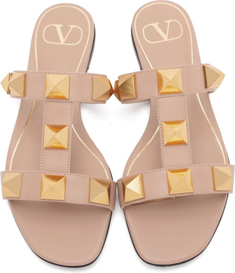 Valentino Garavani Pink Roman Stud Flat Slide Sandals