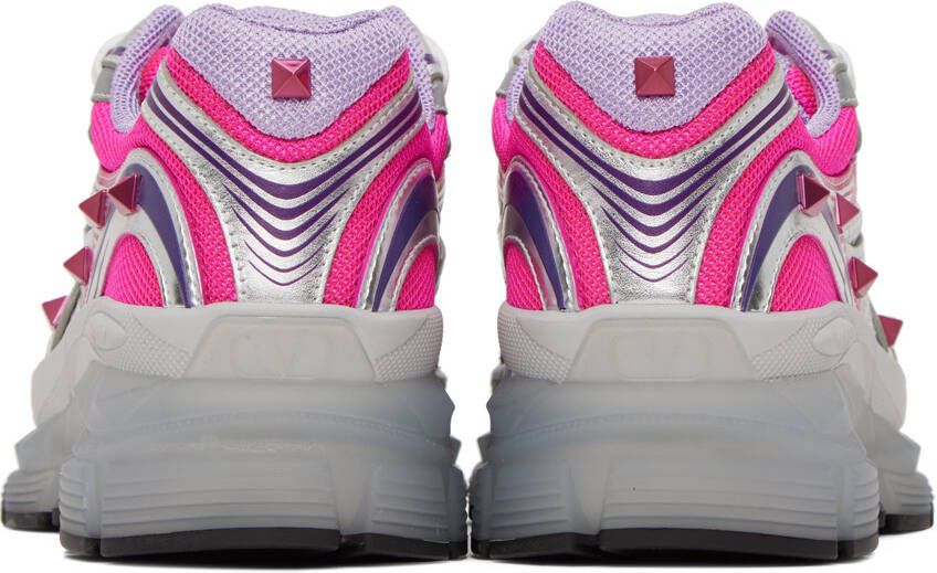 Valentino Garavani Silver & Pink Studded Sneakers