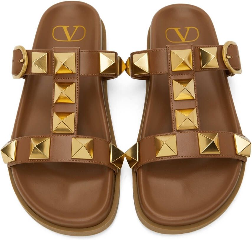 Valentino Garavani Tan Leather Roman Stud Sandals