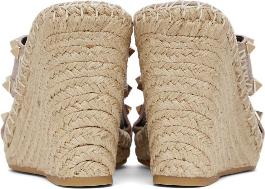Valentino Garavani Taupe Criss Cross Rockstud Wedge Sandals
