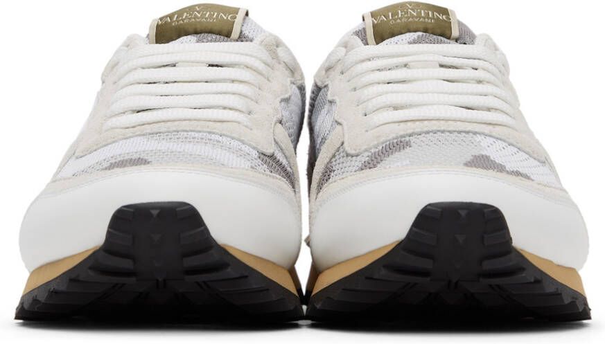 Valentino Garavani White & Grey Camo Mesh Rockrunner Sneakers