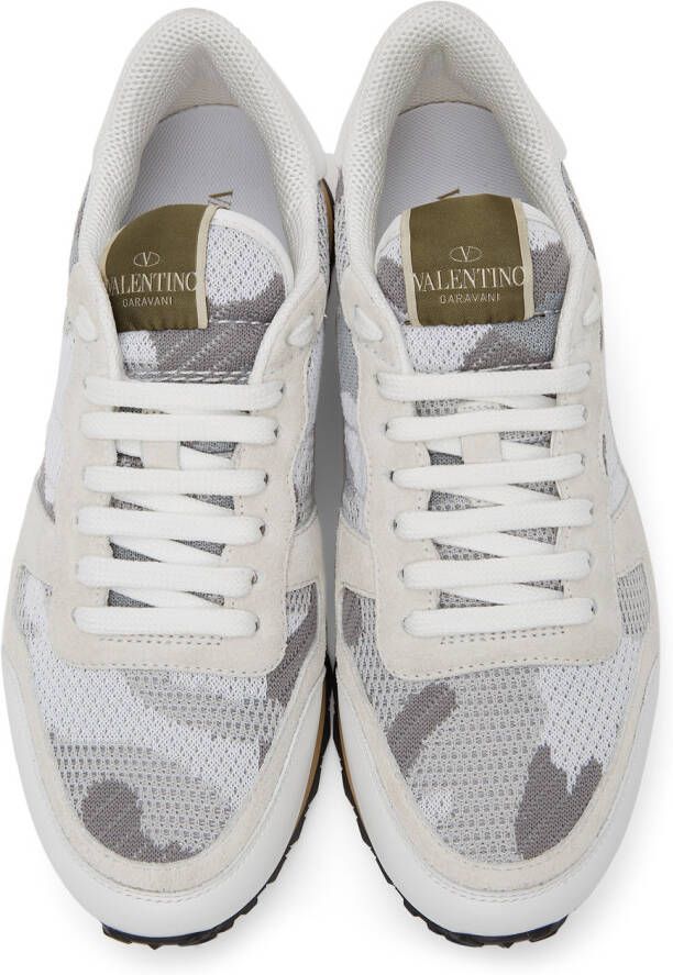 Valentino Garavani White & Grey Camo Mesh Rockrunner Sneakers
